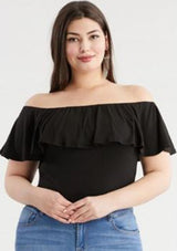 BL-T-1057 Black Bodysuit Plus de Mujer