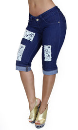 17746 Crochet Denim Capri Maripily Jean
