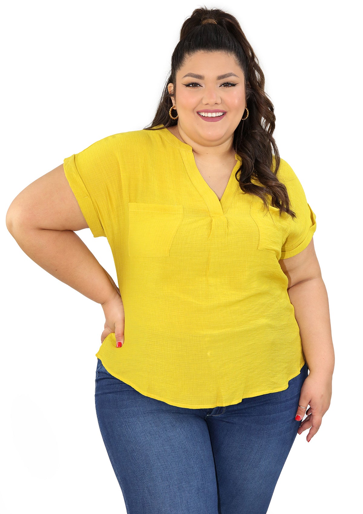 TP-IT-5240-3 Mustard Blusa de Mujer Plus
