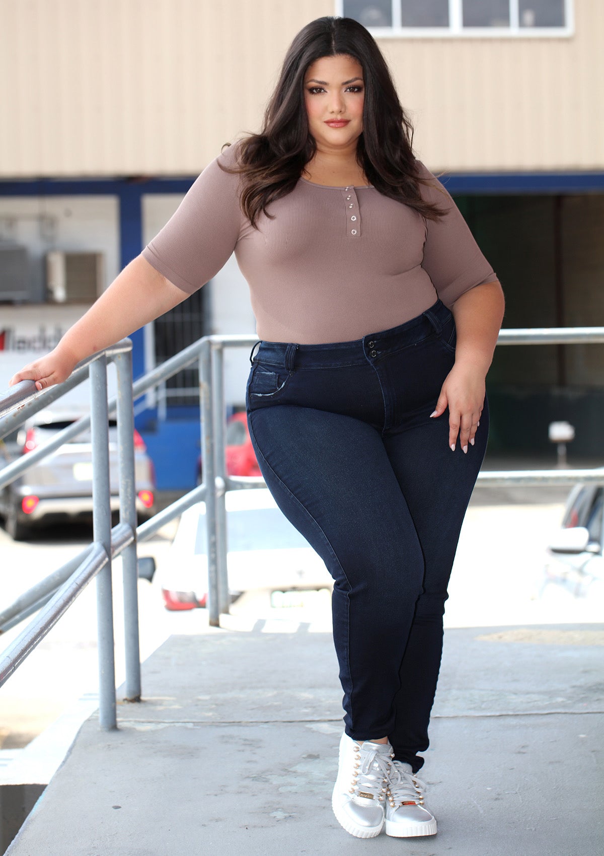 BL-T-2605 Mocha Blusa de Mujer Plus Size