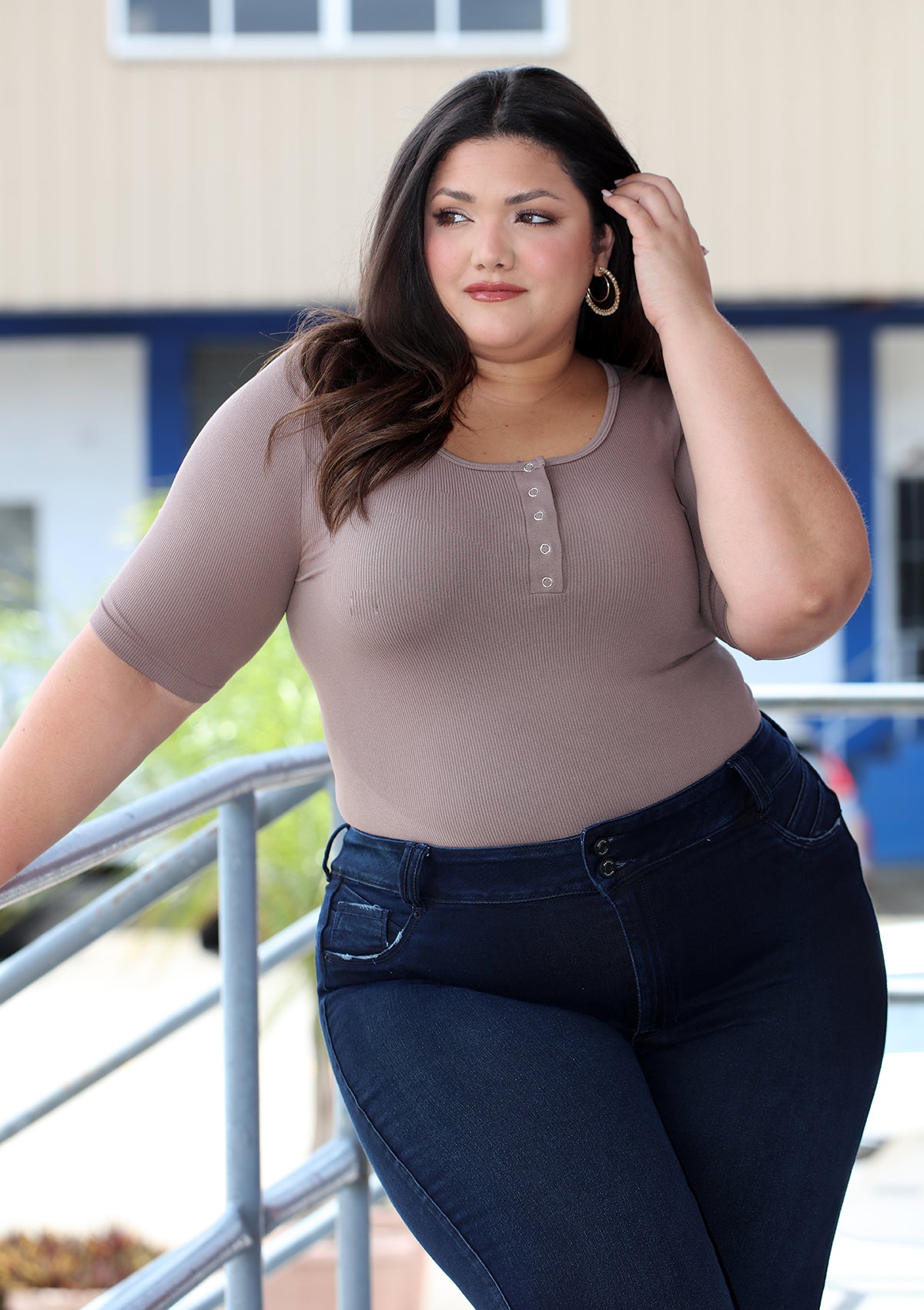 BL-T-2605 Mocha Blusa de Mujer Plus Size