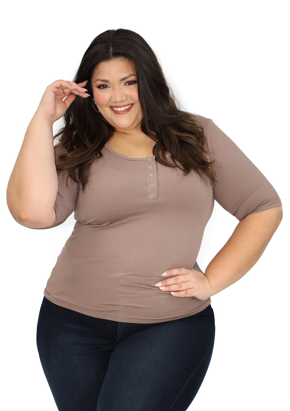 BL-T-2605 Mocha Blusa de Mujer Plus Size