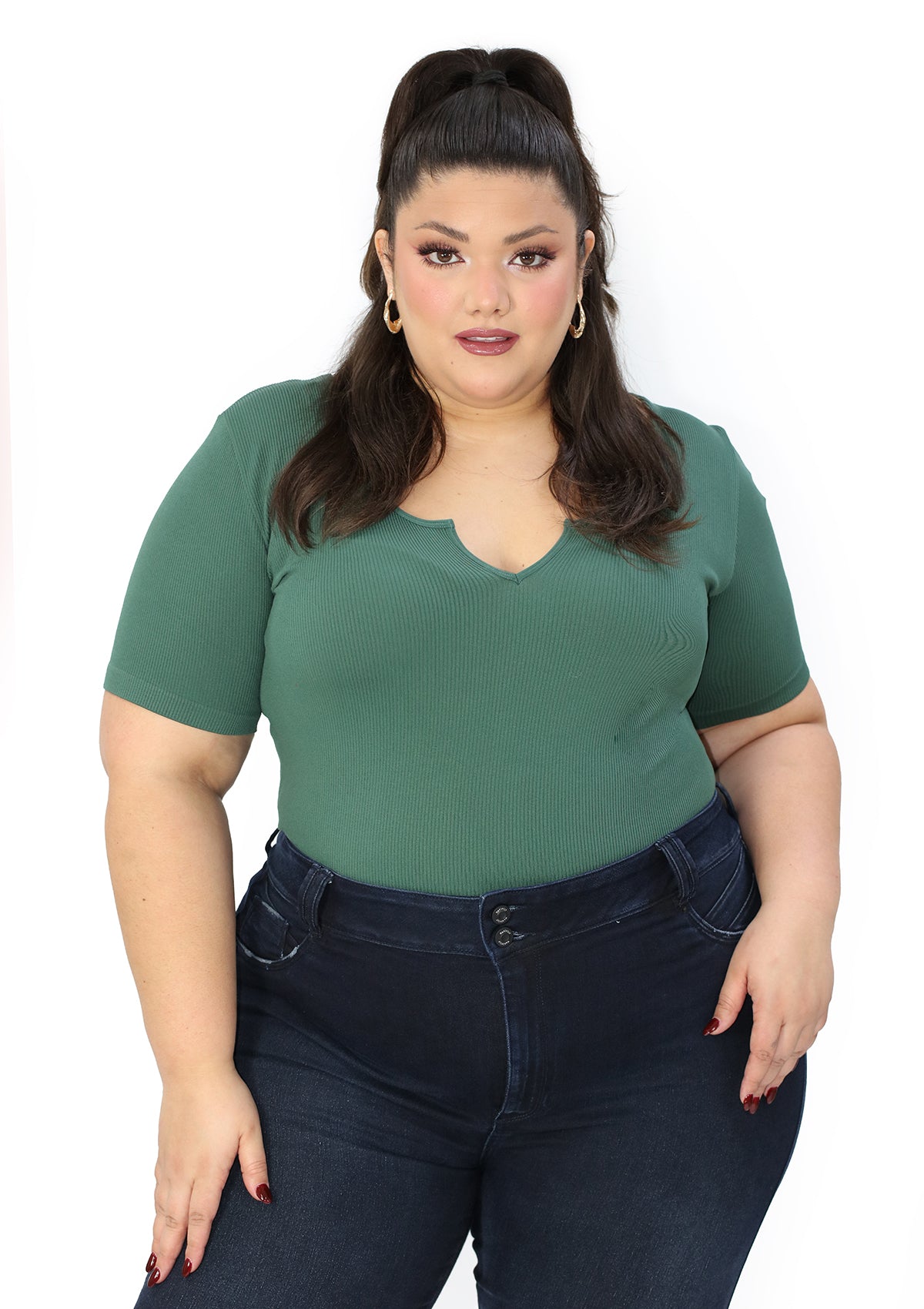 BL-T-2654 Green Blusa Plus de Mujer