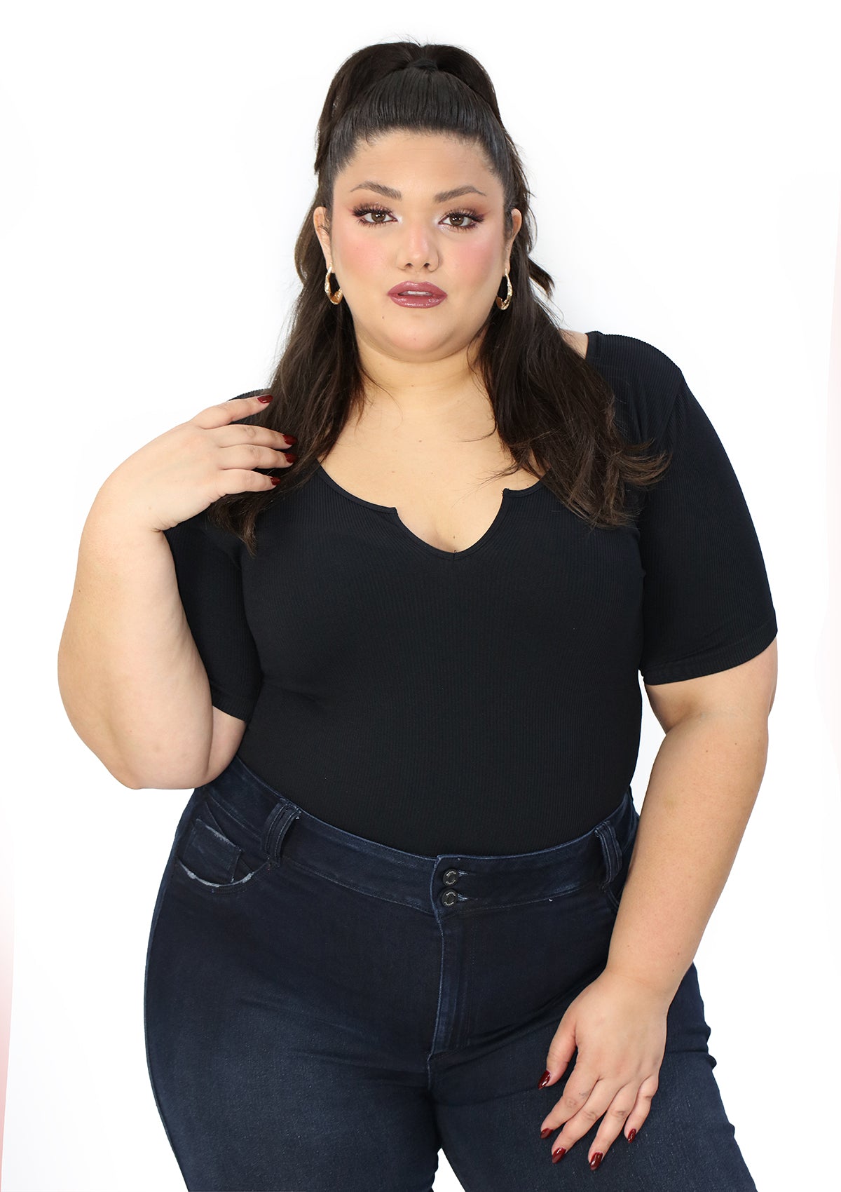 BL-T-2654 Black Blusa Plus de Mujer