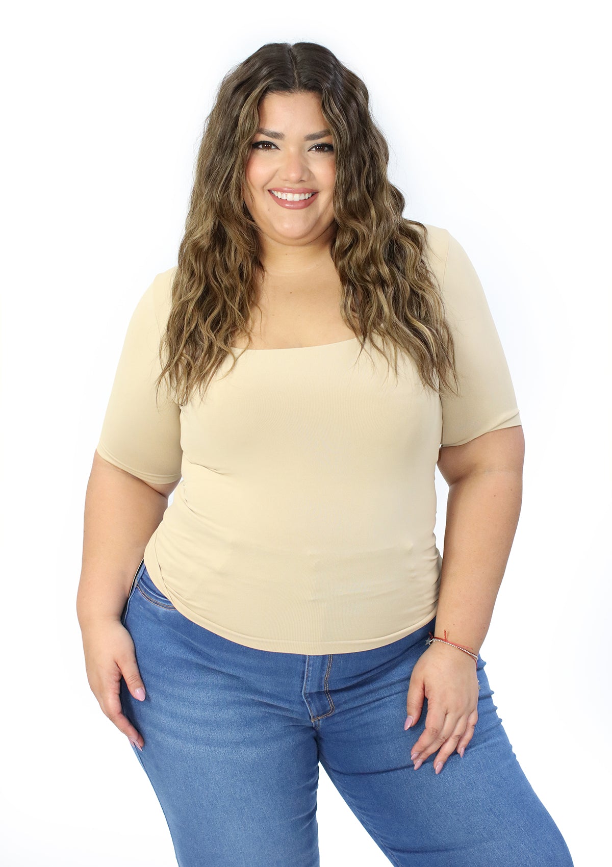 BL-T-2714 Taupe Blusa Plus de Mujer