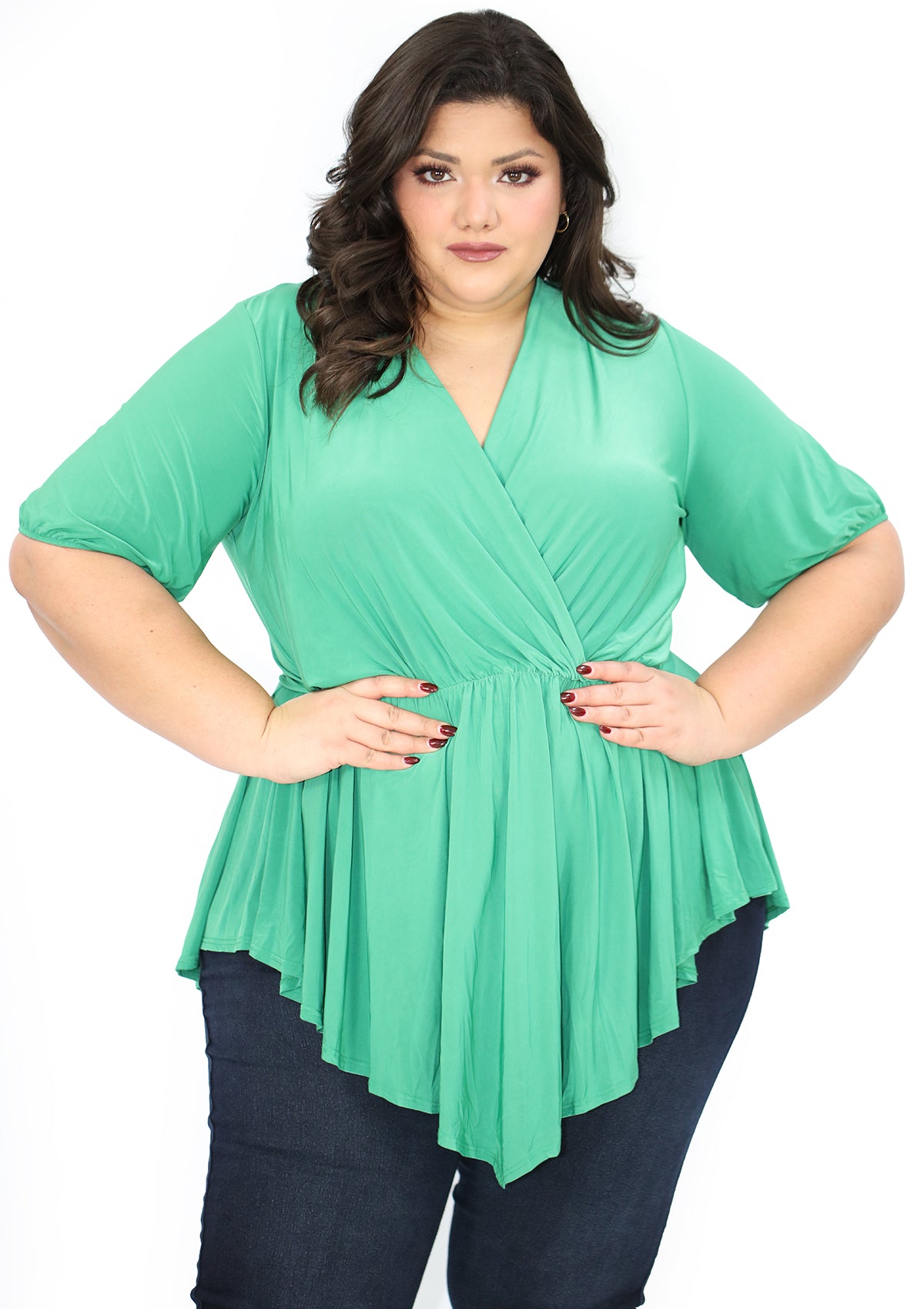BL-T-5106-N Green Blusa Plus de Mujer