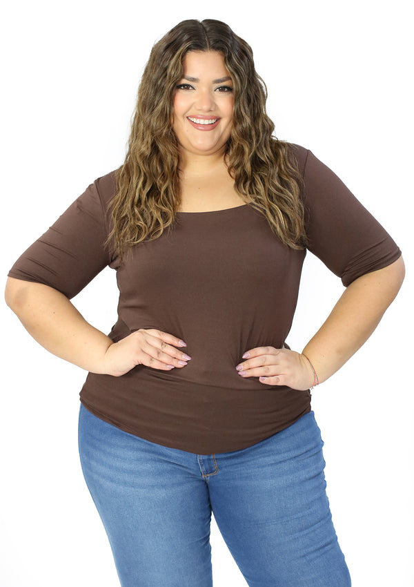 BL-T-6374 Brown Blusa Plus de Mujer