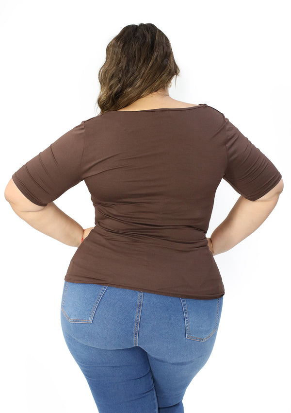BL-T-6374 Brown Blusa Plus de Mujer