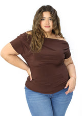 BL-T-6664 Brown Blusa Plus de Mujer