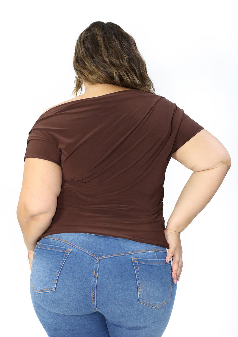 BL-T-6664 Brown Blusa Plus de Mujer