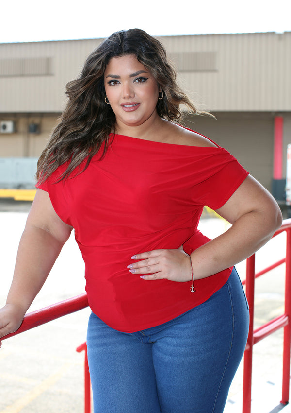 BL-T-6664 Red Blusa Plus de Mujer