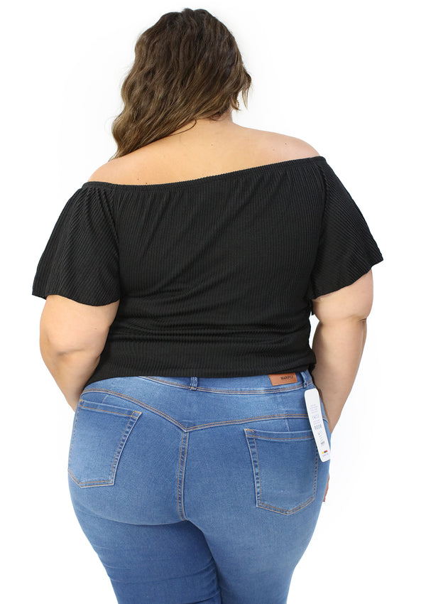 BL-T-6745 Black Blusa Plus de Mujer