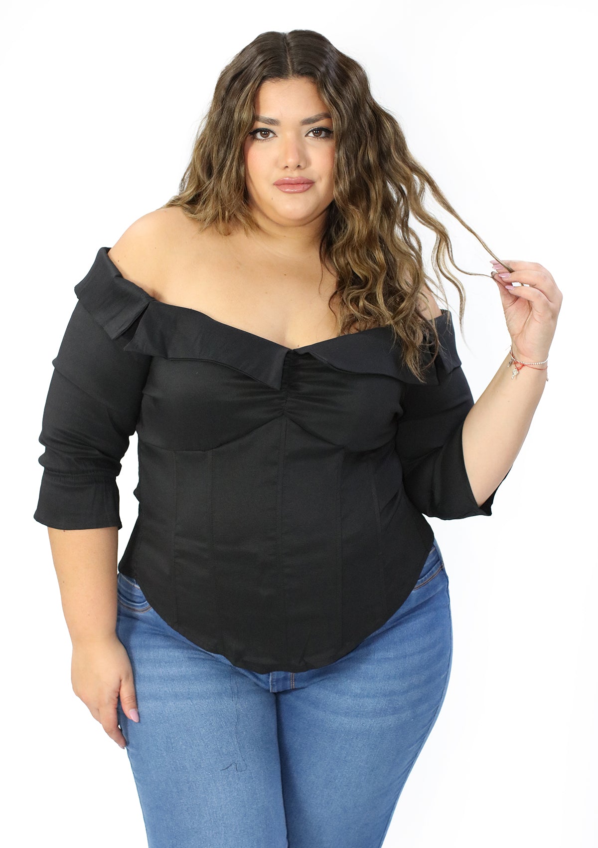 BL-T-7687 Black Blusa Plus de Mujer