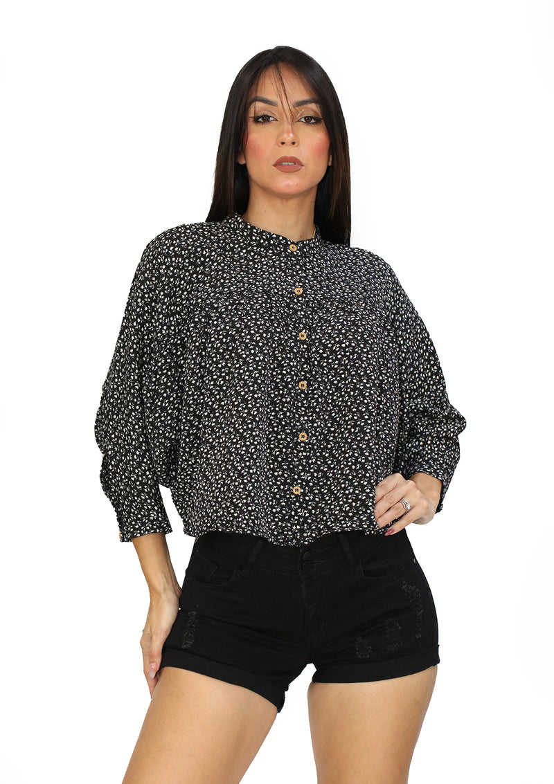 CHMT4150 Black Flowers Blusa de Mujer