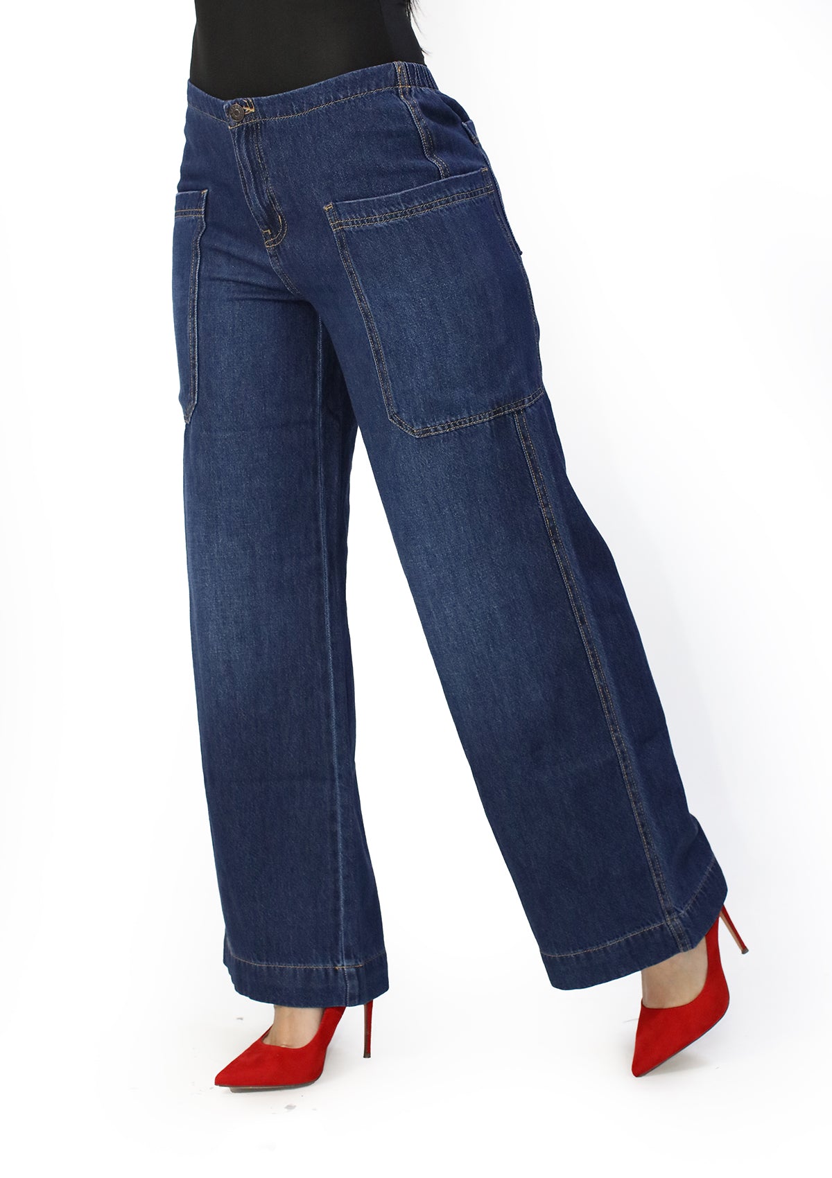 CJ-26721-LK11 Denim Cargo Wide Leg de Mujer