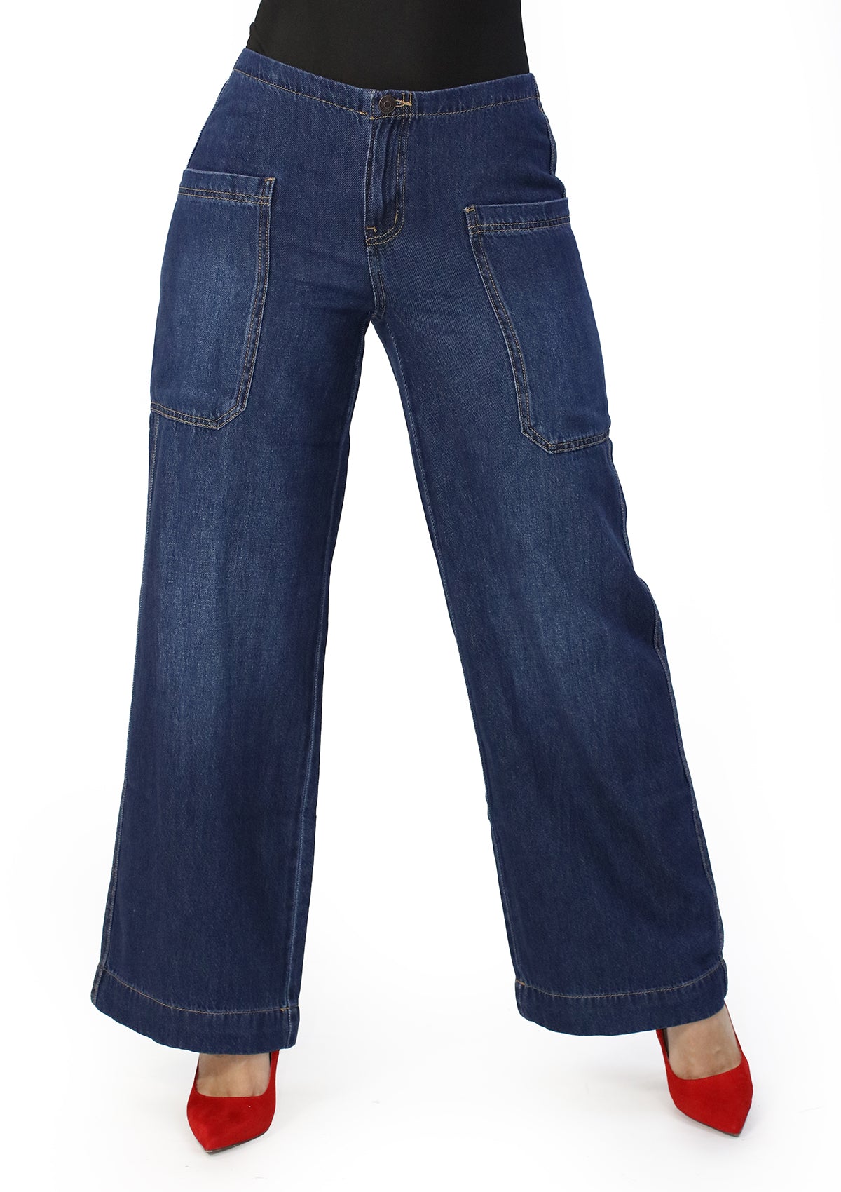 CJ-26721-LK11 Denim Cargo Wide Leg de Mujer