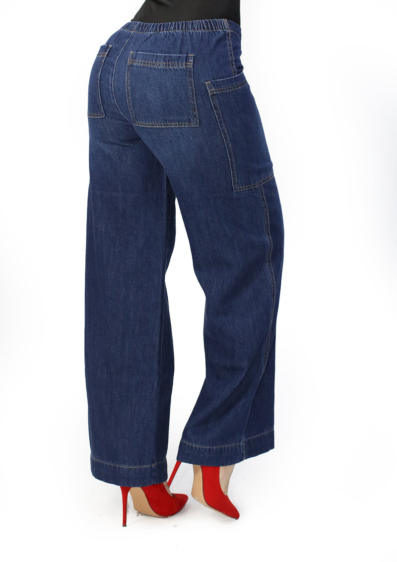 CJ-26721-LK11 Denim Cargo Jogger de Mujer