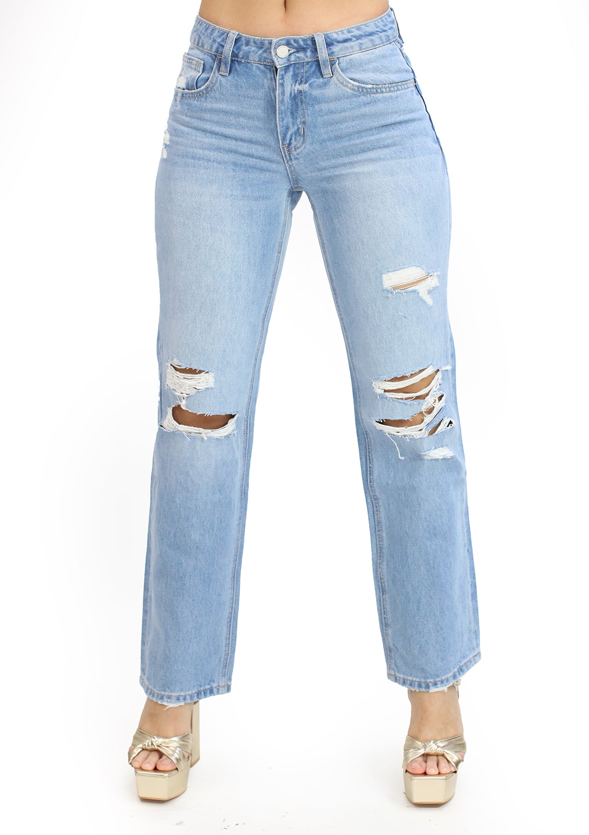 DD-2016-M Light Denim Mid-Rise Dad Jeans de Mujer