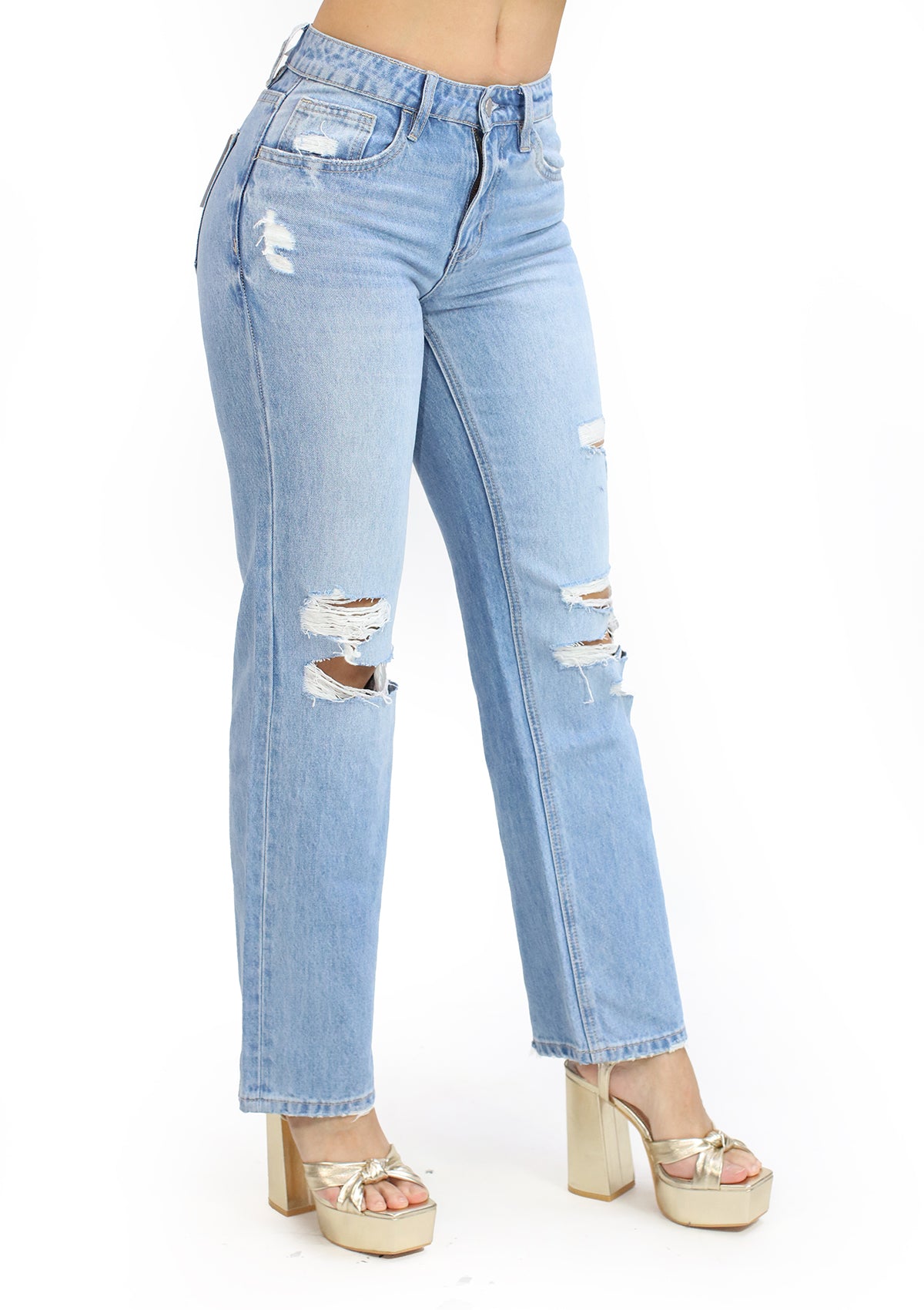 DD-2016-M Light Denim Mid-Rise Dad Jeans de Mujer