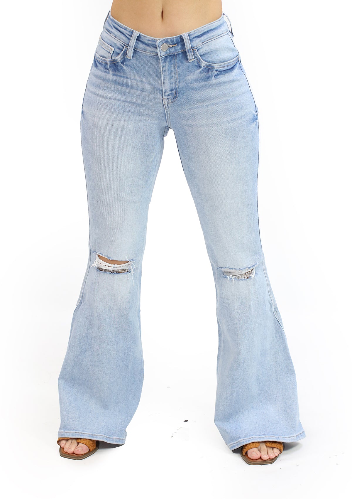 DD-3020-M Light Denim Mid-Rise Super Flare Jeans de Mujer