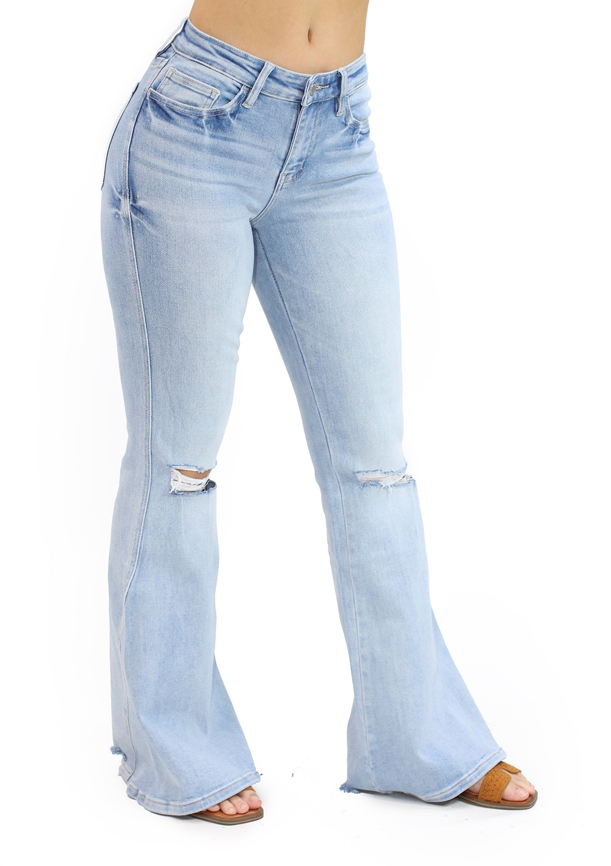DD-3020-M Light Denim Mid-Rise Super Flare Jeans de Mujer