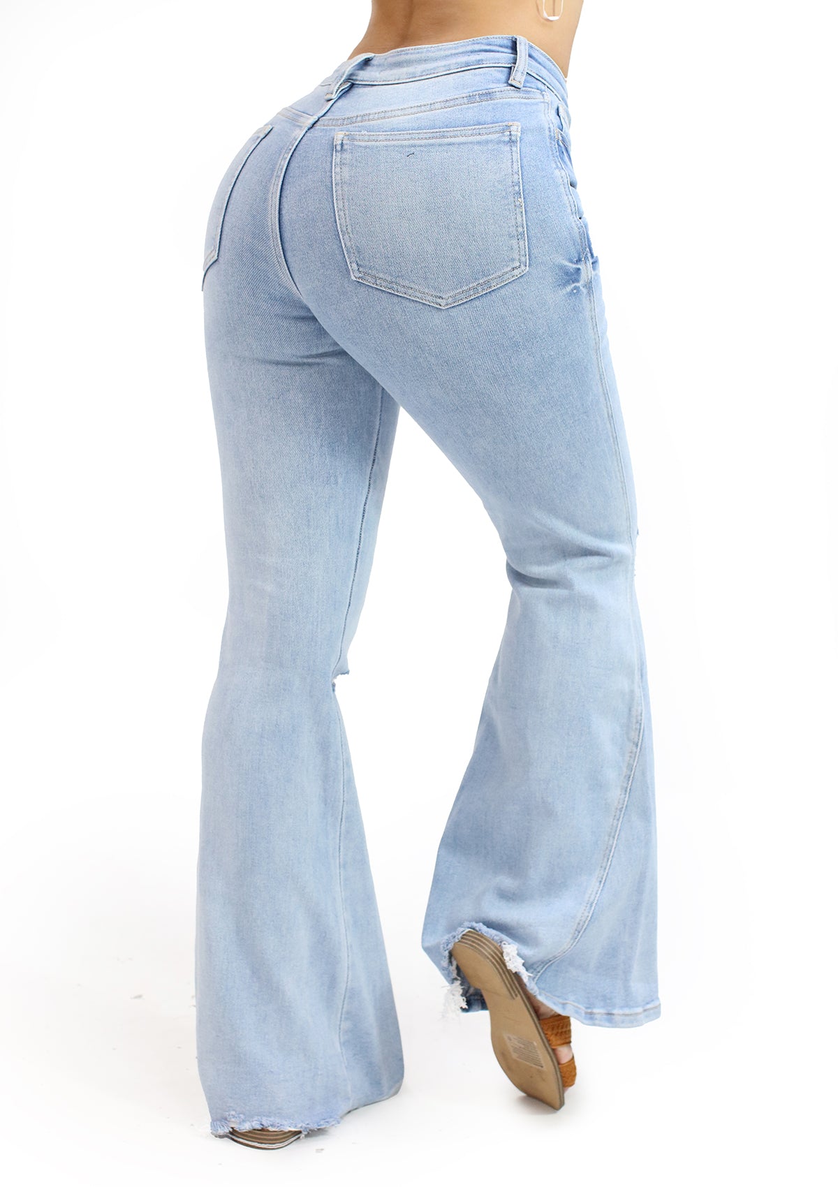 DD-3020-M Light Denim Mid-Rise Super Flare Jeans de Mujer