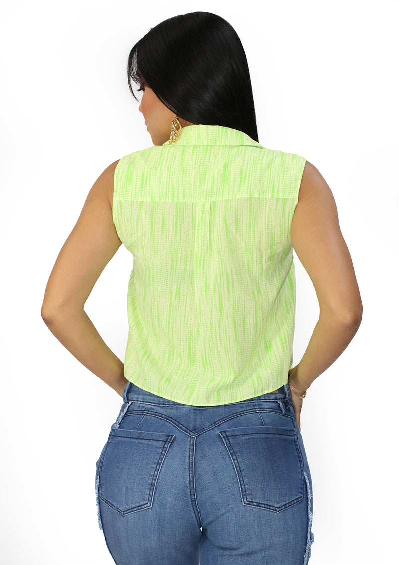 DN-A-5482-B Green Printed Blusa de Mujer
