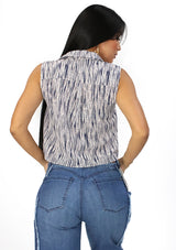 DN-A-5482-B Navy Printed Blusa de Mujer