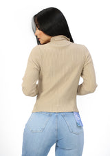 EV-B-4344 Beige Turtle Neck Blusa de Mujer