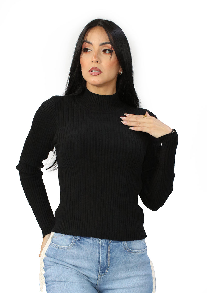 EV-B-4344 Black Turtle Neck Blusa de Mujer
