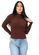 EV-B-4344 Brown Turtle Neck Blusa de Mujer