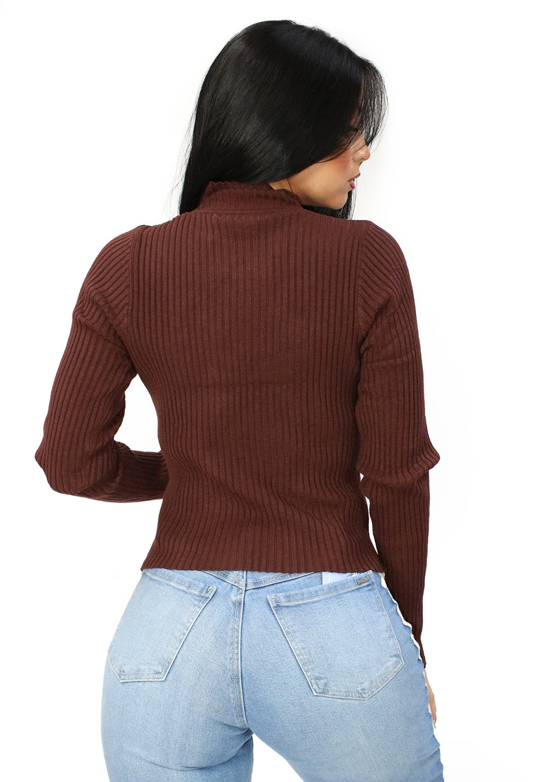 EV-B-4344 Brown Turtle Neck Blusa de Mujer