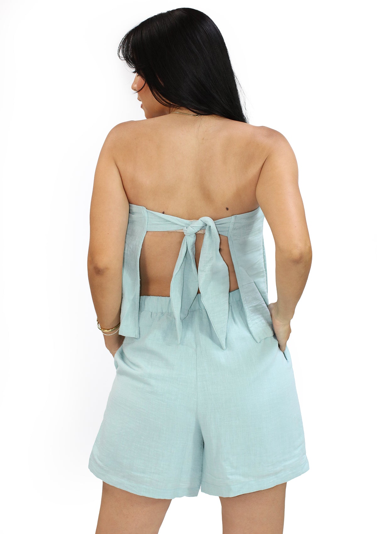 HF-25A-273-SET Light Blue Set Top y Short de Mujer