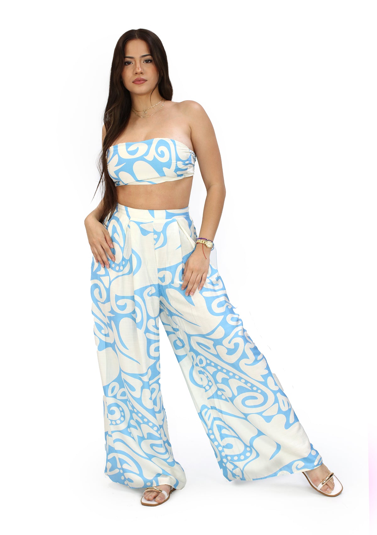 HF-26A-344-SET Blue Set Top y Pantalon de Mujer