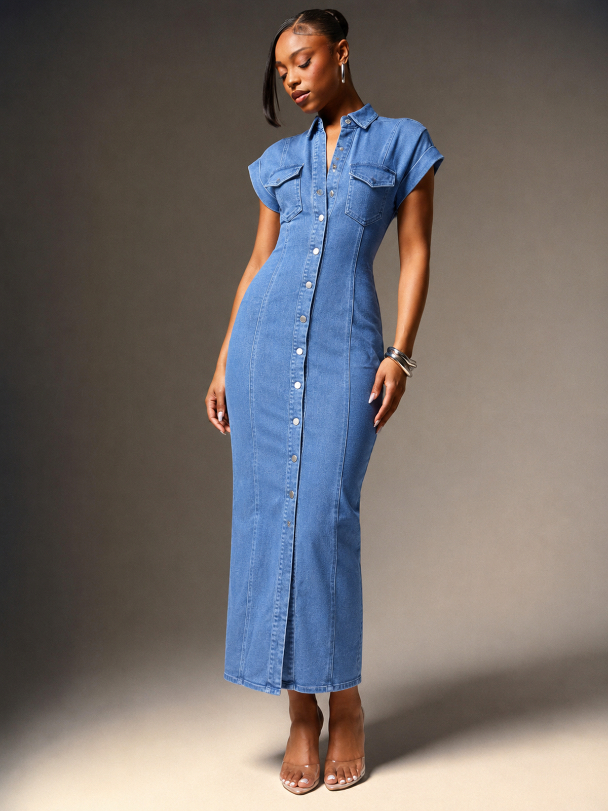 HM-D-14667 Medium Denim Vestido de Mujer