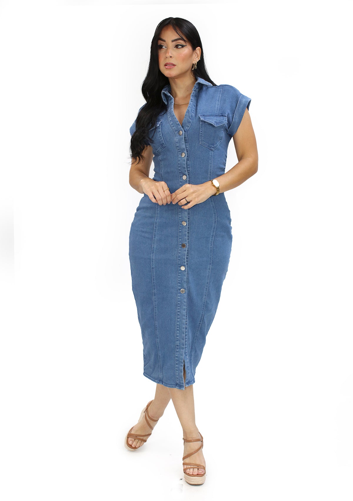HM-D-14667 Medium Denim Vestido de Mujer