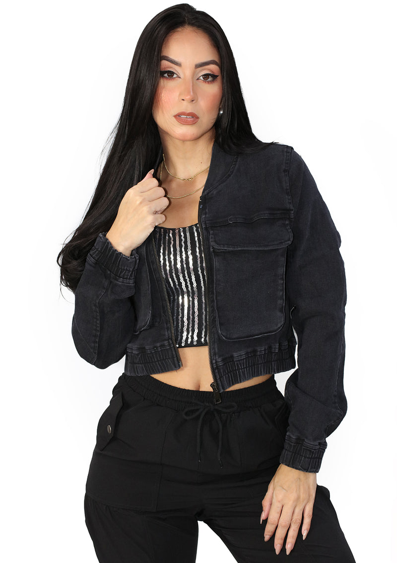 HM-J-21336 Black Denim Jacket de Mujer