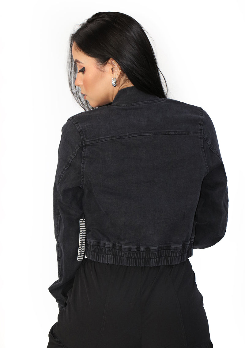 HM-J-21336 Black Denim Jacket de Mujer