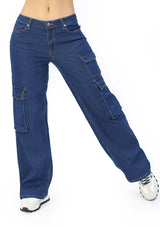 HM-P-40816 Dark Denim Pantalon Cargo de Mujer