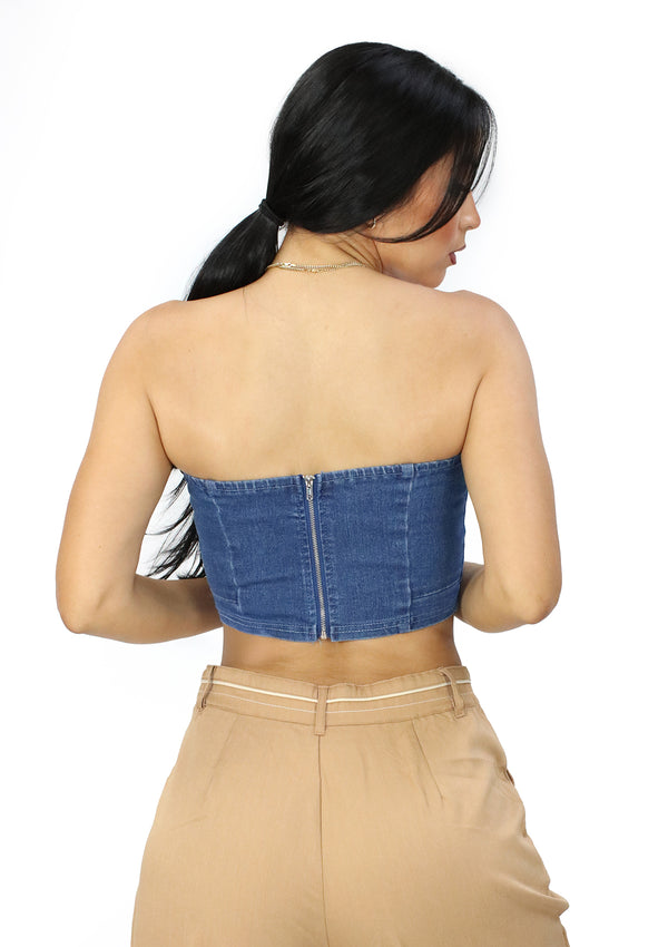 HM-T-57332 Medium Denim Blusa de Mujer