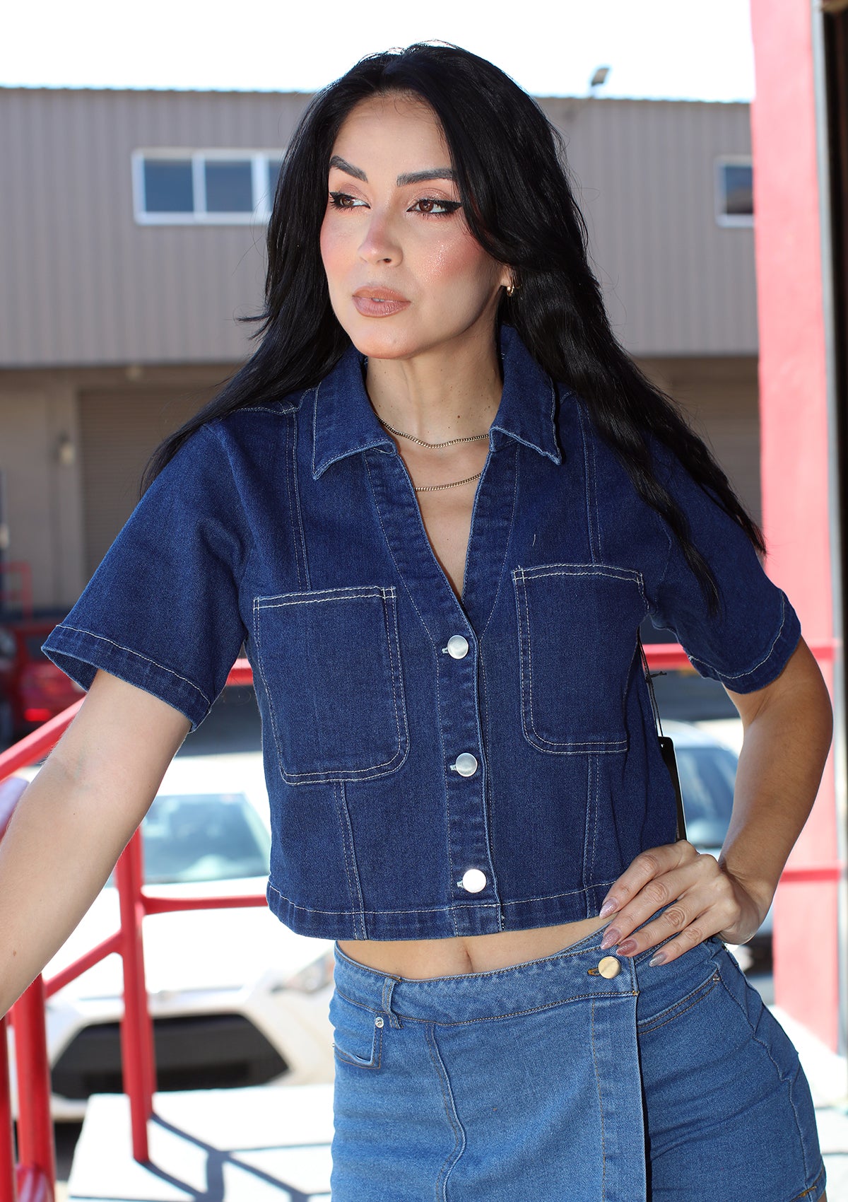 HM-T-57409 Dark Denim Blusa de Mujer