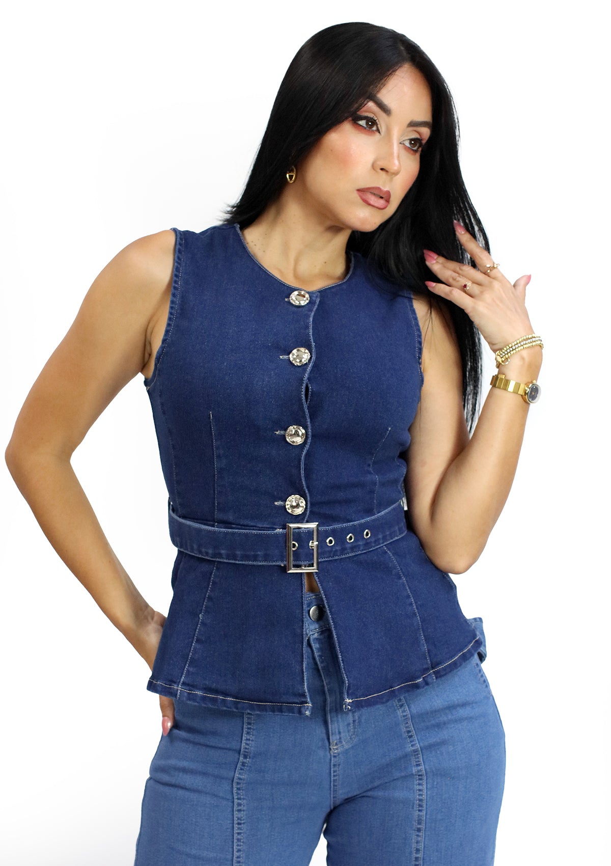 HM-T-57544 Dark Denim Blusa de Mujer