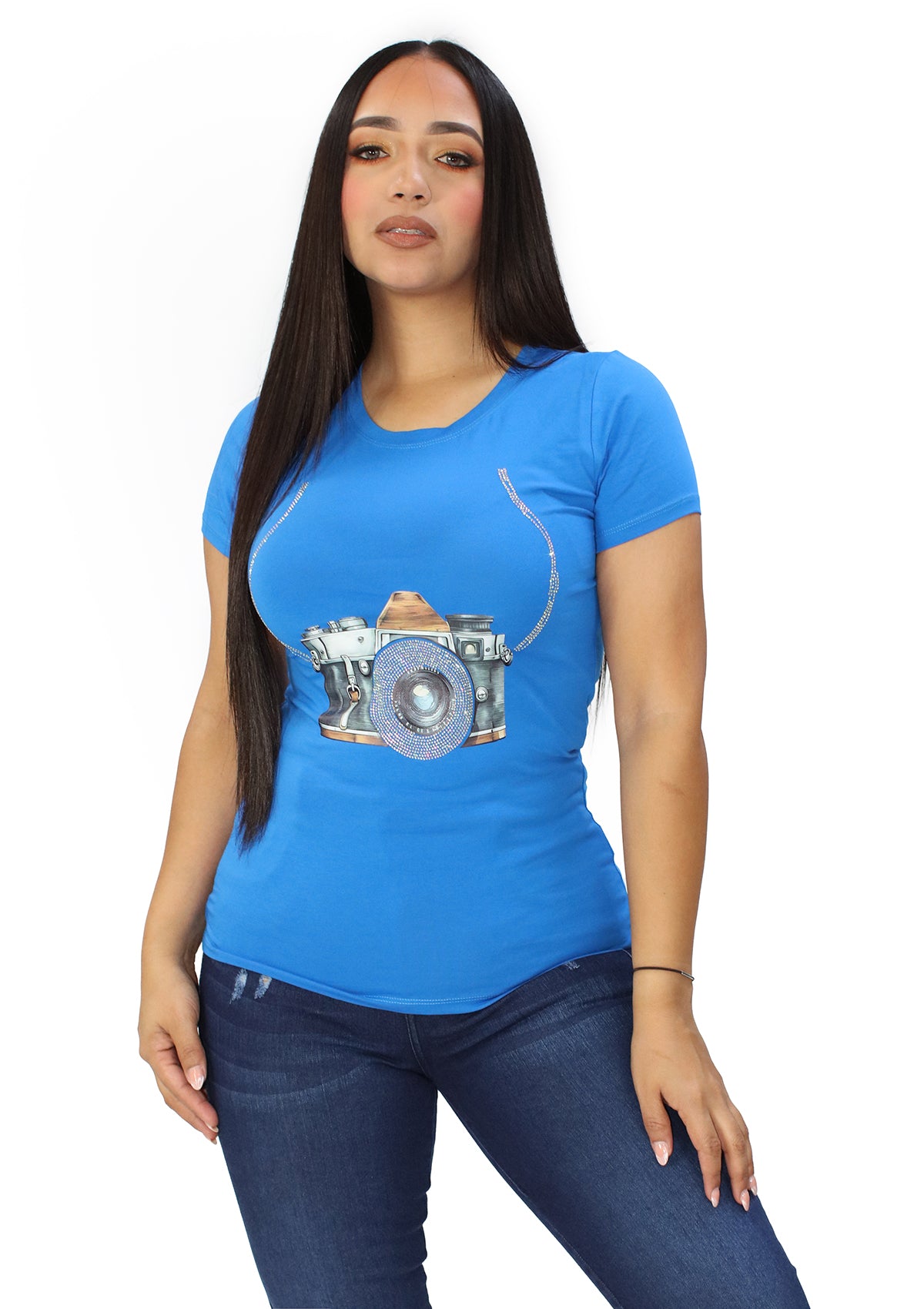 IN-Y300-C Blue Camera Blusa de Mujer