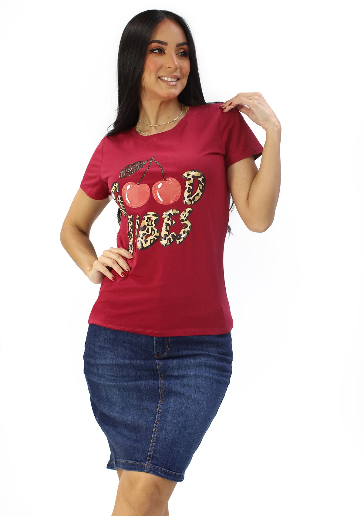 IN-Y300-CH Red Good Vibes Blusa de Mujer