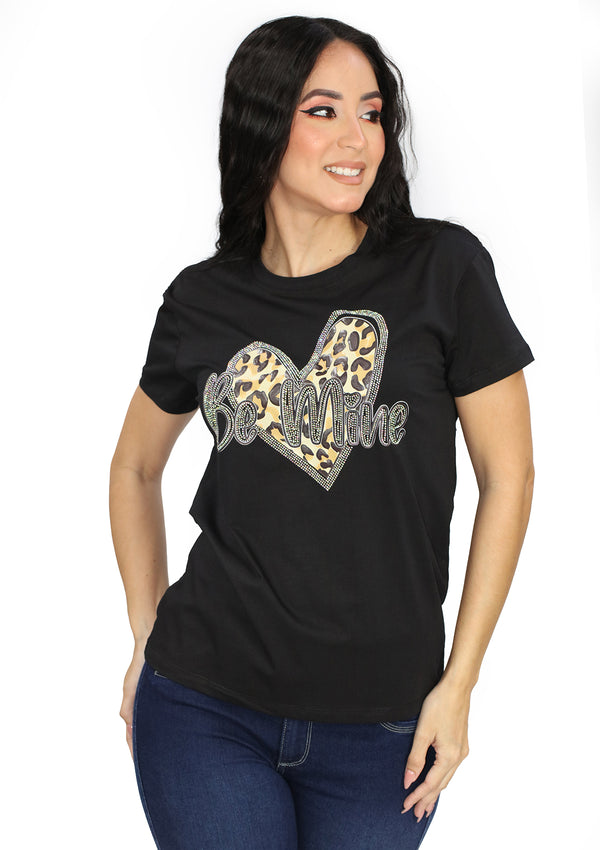 IN-Y300-CH Black Heart Be Mine Blusa de Mujer