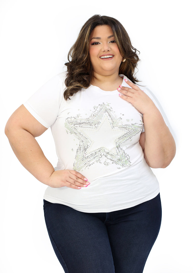 LDF2286 White Blusa de Mujer Plus Size