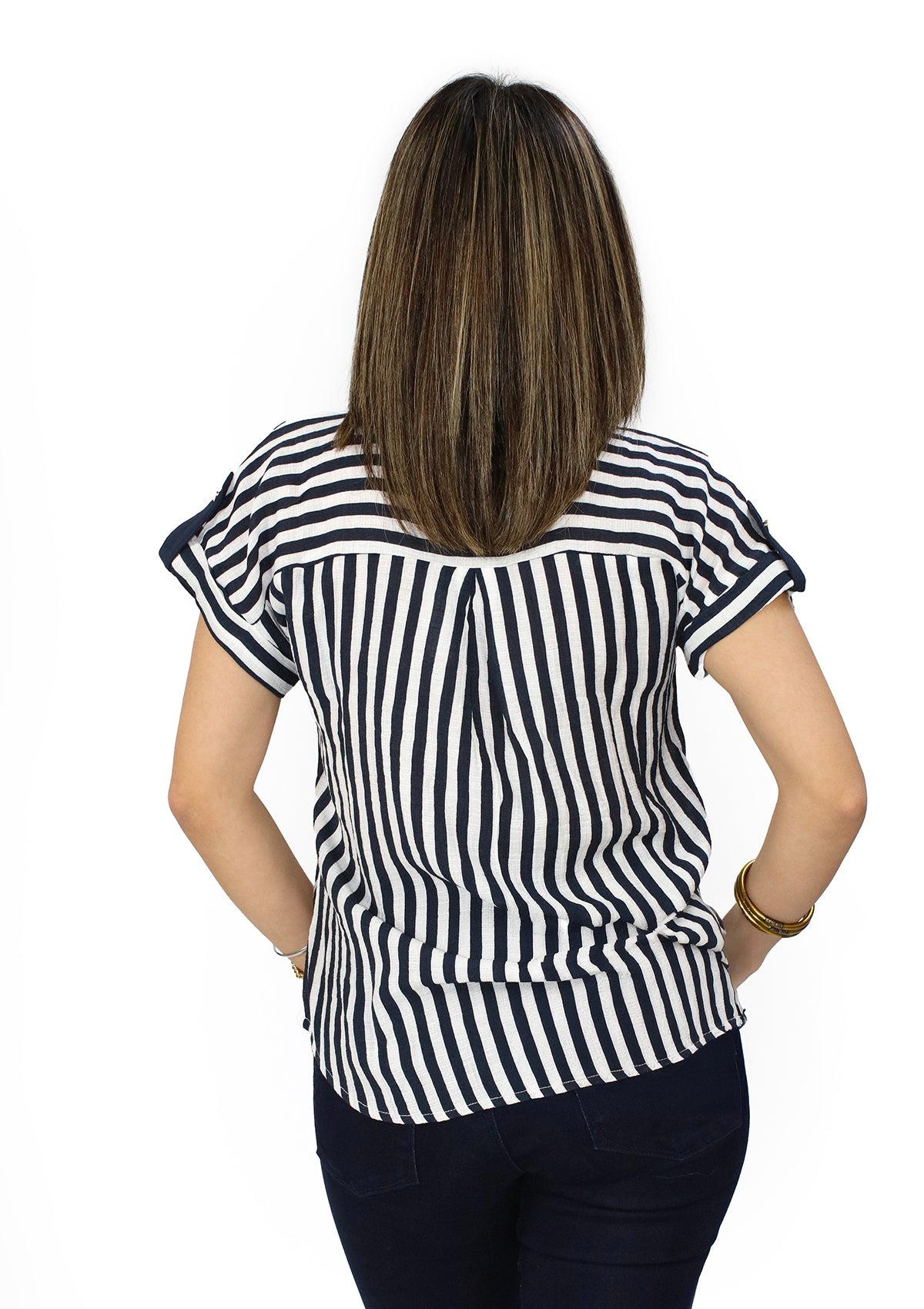 MF-TW-1663 Navy Stripe Blusa de Mujer