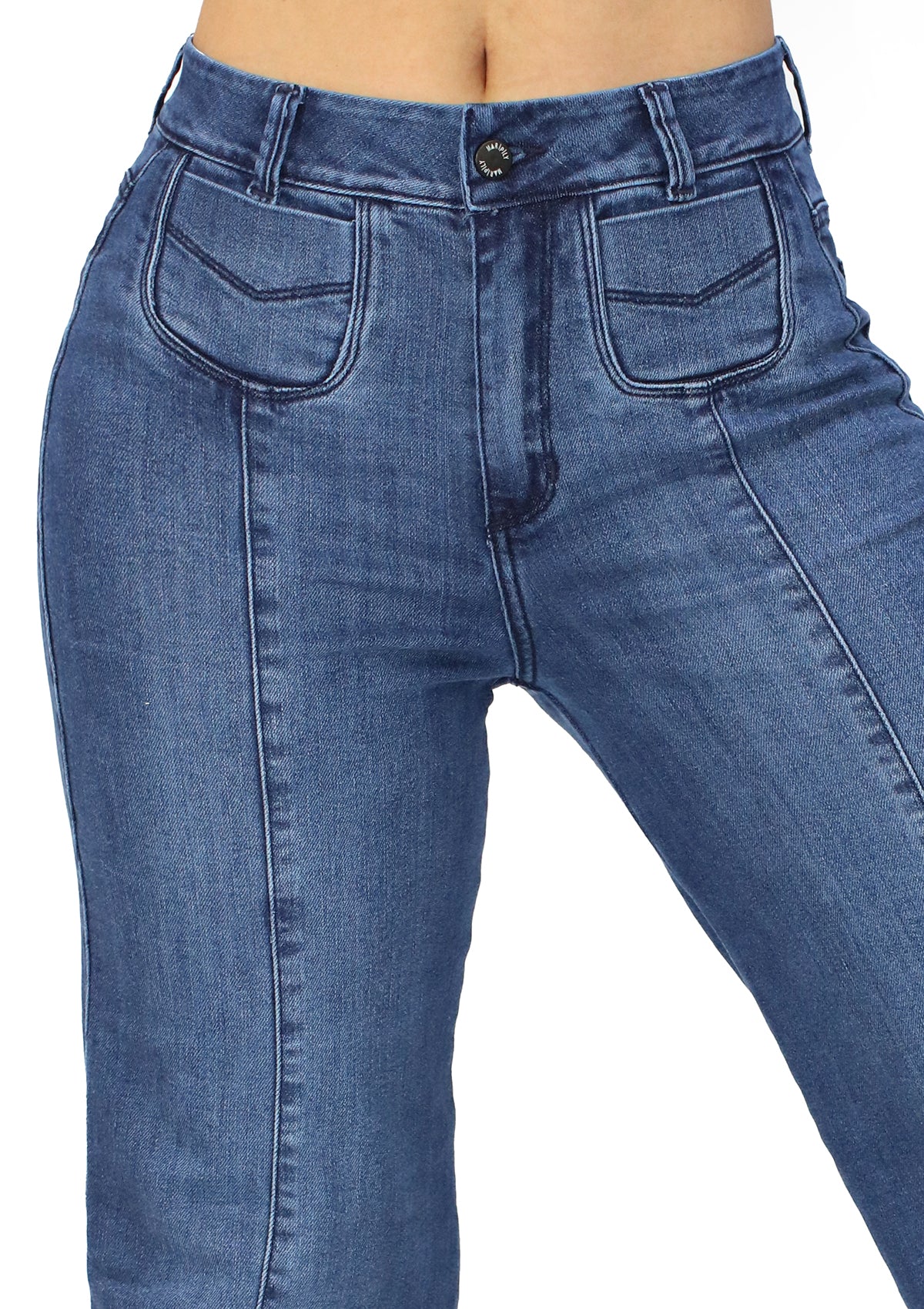 MRP-21470 Medium Denim Straight Fit Petite Jean by Maripily Rivera