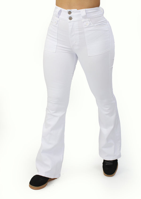 MRP21480 White Denim Flare Fit Jean by Maripily Rivera