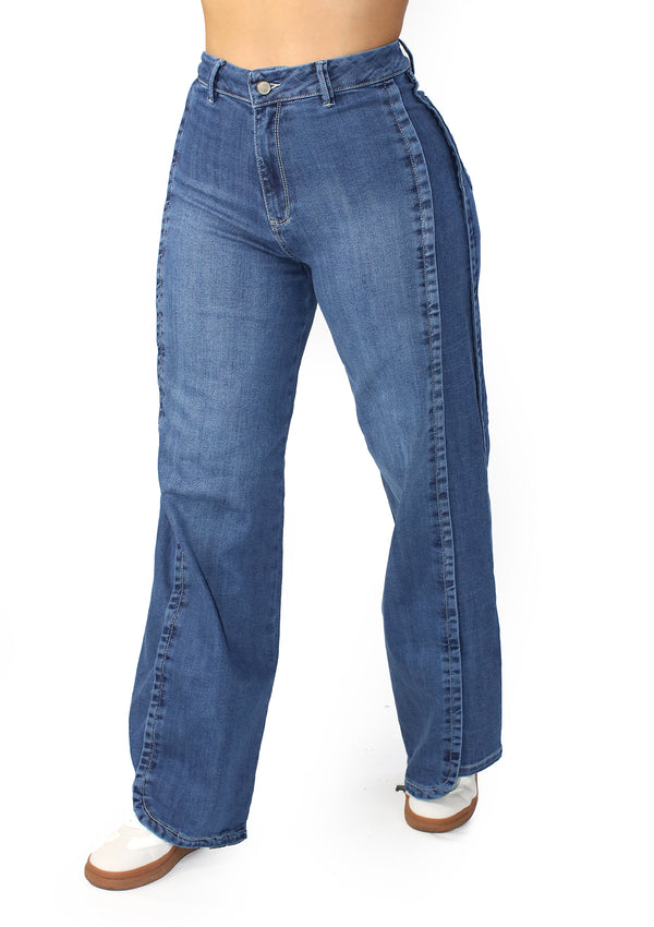 MRP21513 Medium Denim Wide Leg Jean by Maripily Rivera